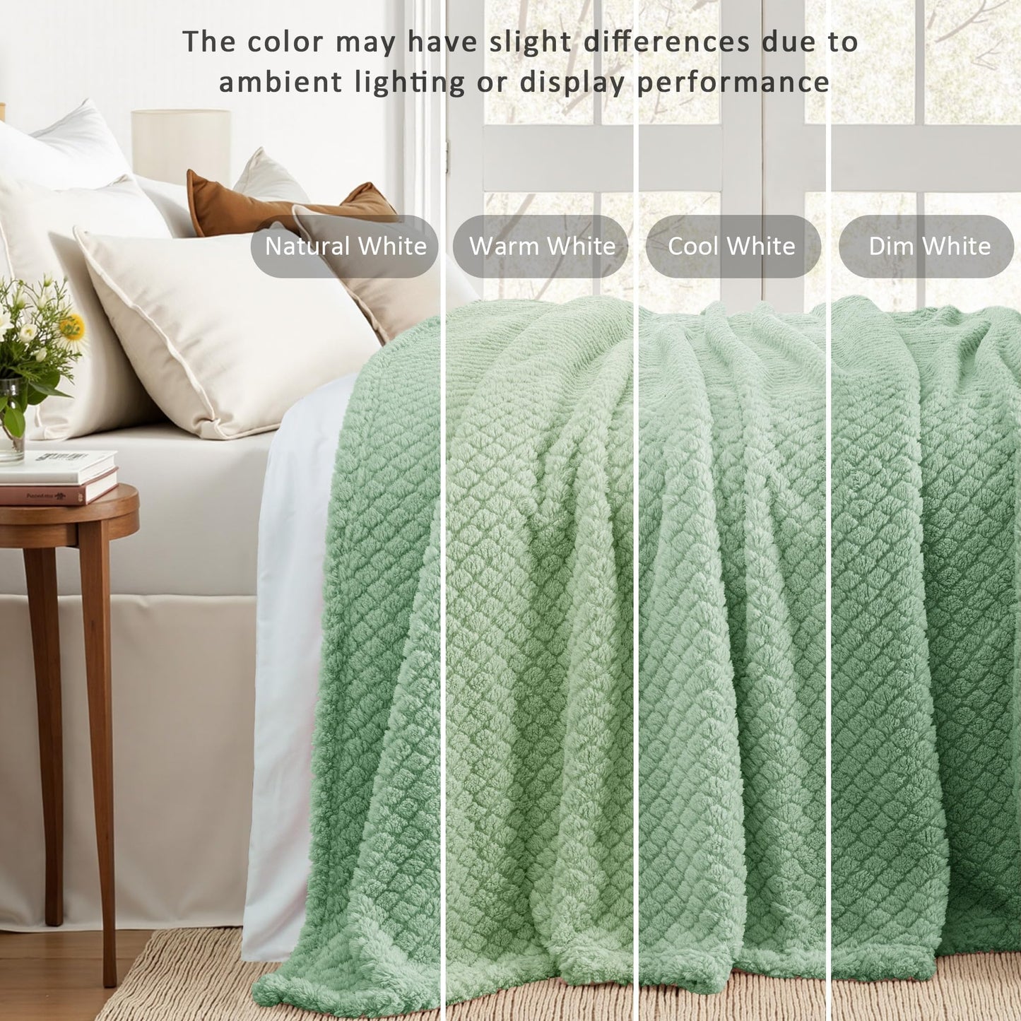 Exclusivo Mezcla Twin Size Flannel Fleece Blanket, Super Soft Jacquard Bed Blanket, Lightweight Fuzzy Warm for All Seasons, 60x80 Inches, Sage Green