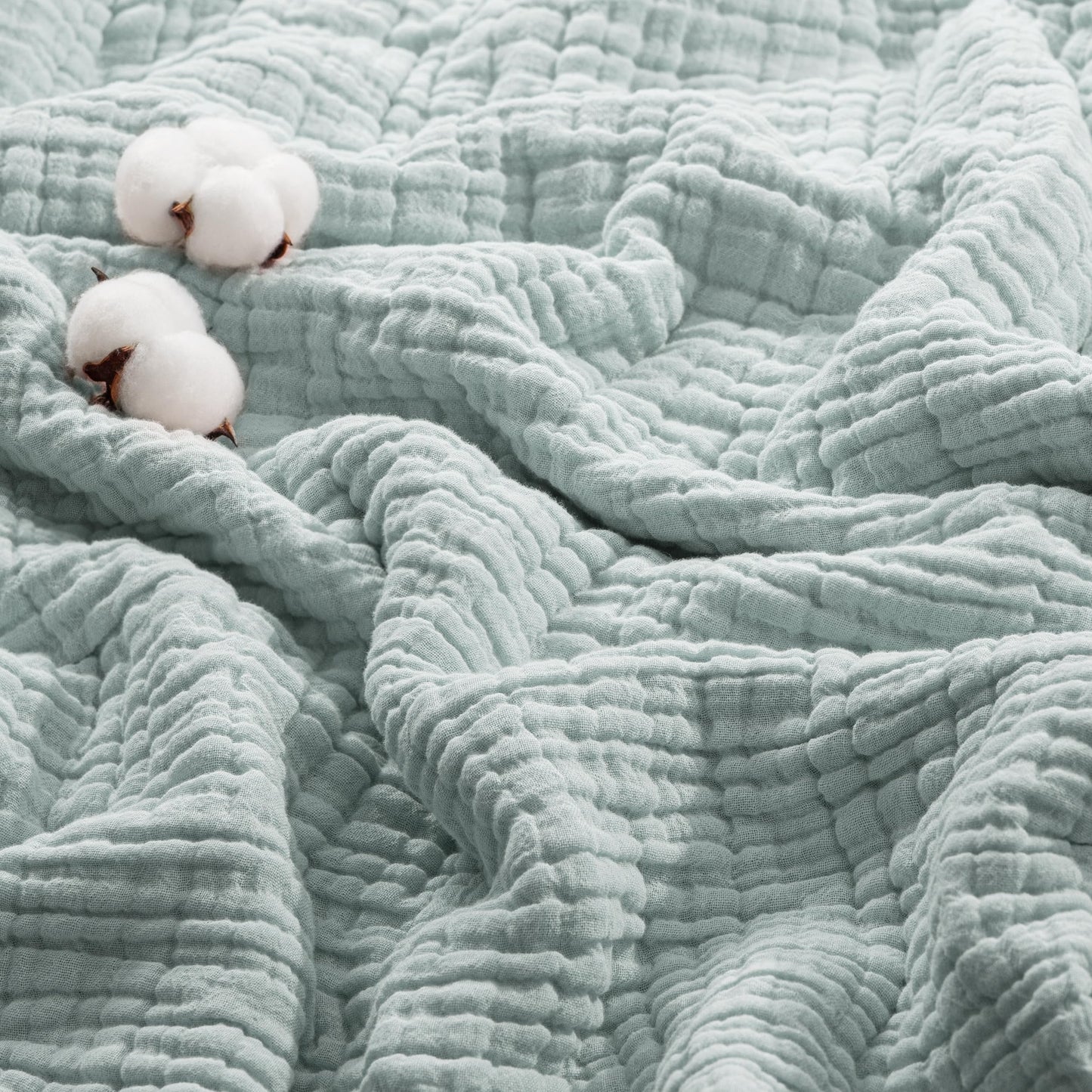 Exclusivo Mezcla 100% Cotton Muslin Throw Blanket 50"x70",6 Layers Breathable and Lightweight Slate Blue Gauze Blankets