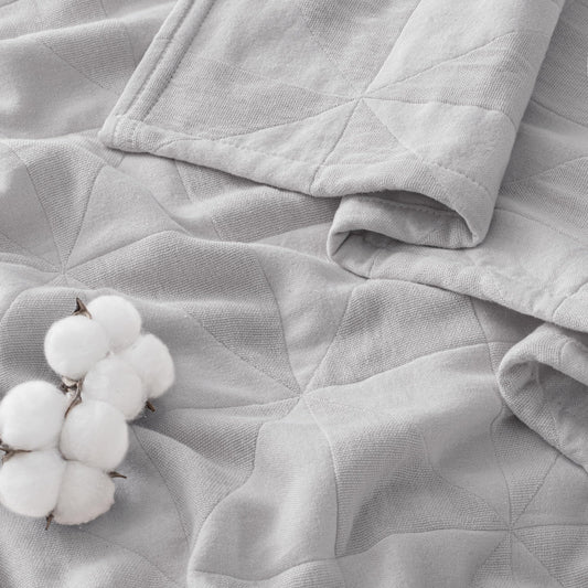 Exclusivo Mezcla 100% Cotton 4 Layers Muslin Blanket Queen Size for Bed, Moisture-wicking and Breathable Gauze Blanket with Geometric Pattern for Year Round Comfort, 90"x90", Light Grey