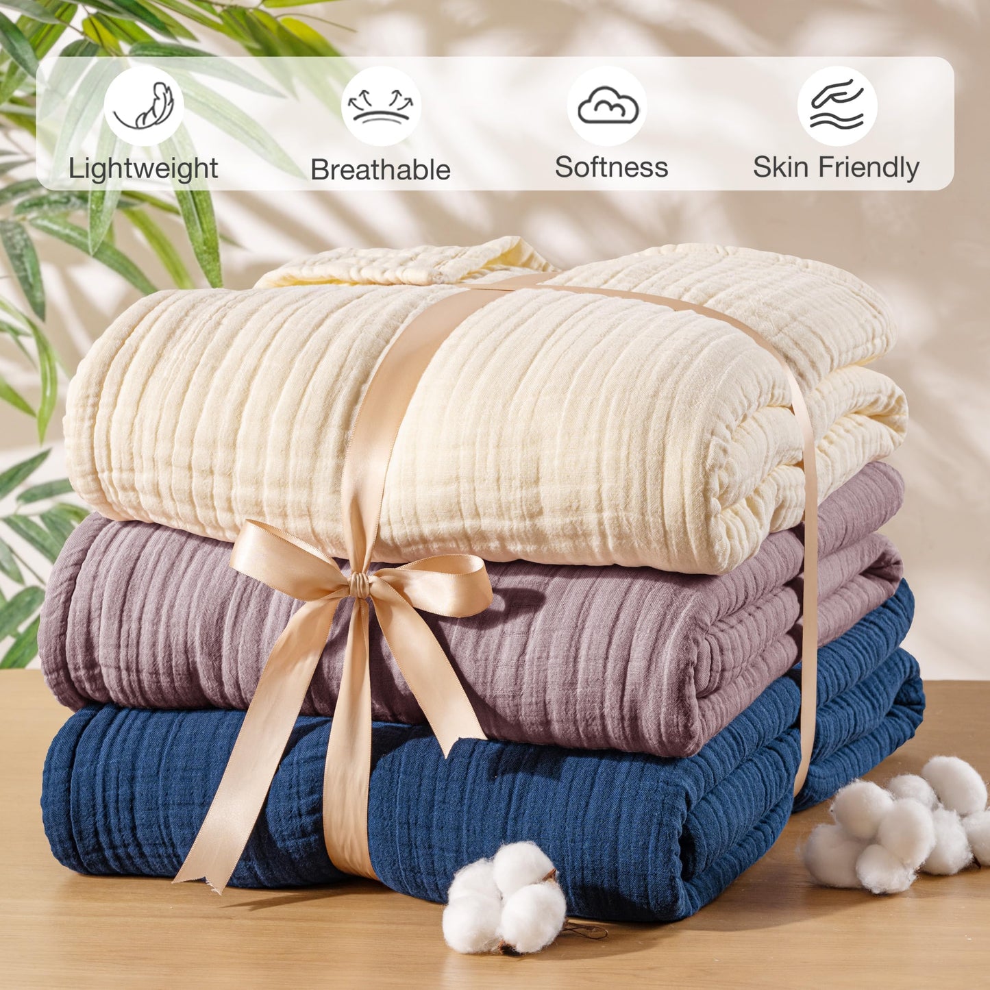 Exclusivo Mezcla 100% Cotton Muslin Throw Blanket 50"x70",6 Layers Breathable and Lightweight Plum Purple Gauze Blankets