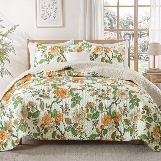 Exclusivo Mezcla Floral California King Size Quilt Bedding Set, Yellow Cal King Quilt with Spring Botanical Pattern, Reversible Lightweight Bedspreads Coverlets Bed Cover for All Seasons (112"x104")