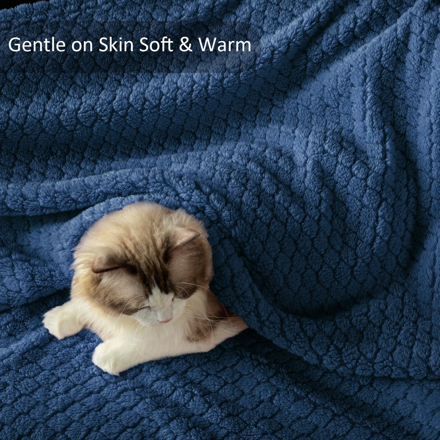 Exclusivo Mezcla Fleece Throw Blanket for Couch, Super Soft Jacquard Bed Blanket, Lightweight Fuzzy Warm for All Seasons, 50x60 Inches, Navy Blue