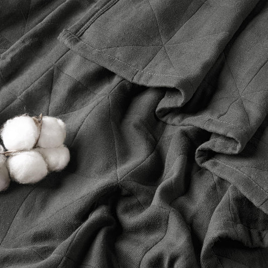 Exclusivo Mezcla 100% Cotton 4 Layers Muslin Throw Blanket for Couch, Moisture-wicking and Breathable Gauze Blanket with Geometric Pattern for Year Round Comfort, 50"x60", Dark Grey