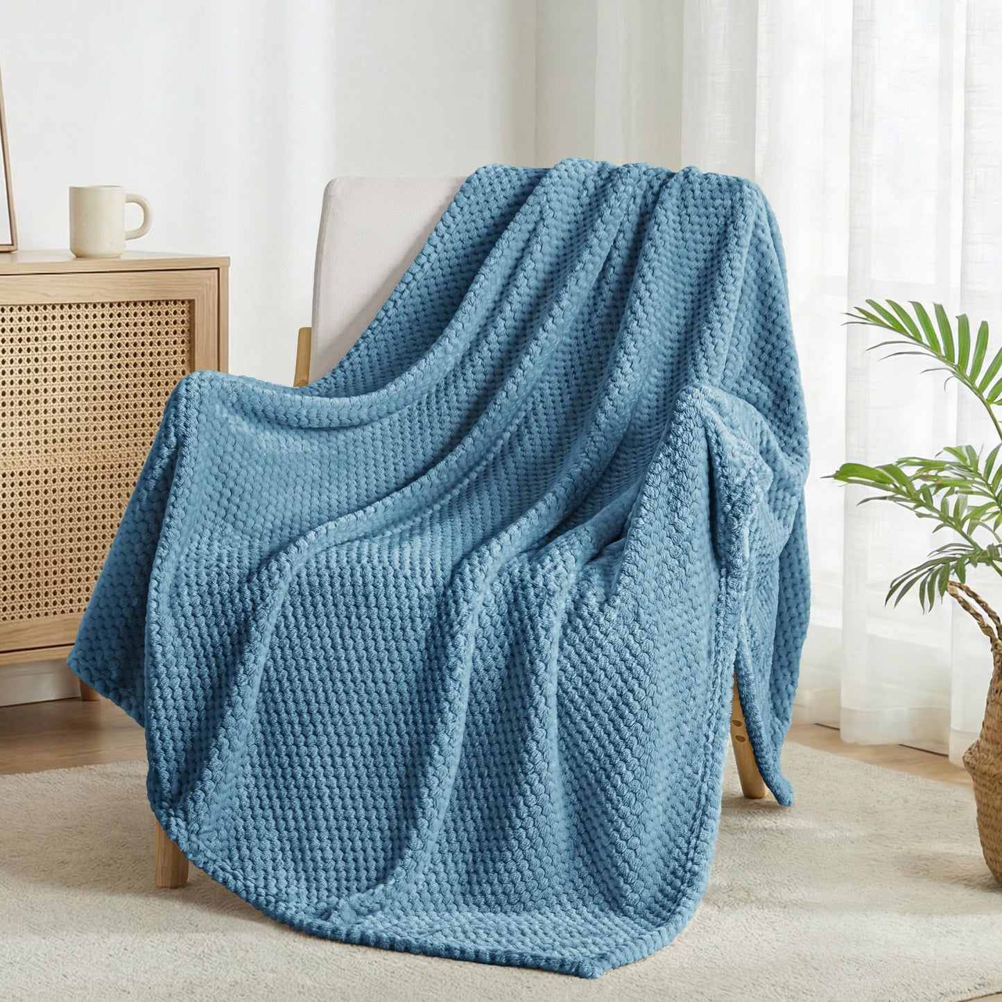 Exclusivo Mezcla Fleece Bed Blanket Twin Size, Super Soft and Warm Blankets for Couch, Sofa and Bed Waffle Textured, Cozy, Fuzzy and Lightweight (Slate Blue, 60x80 inches)