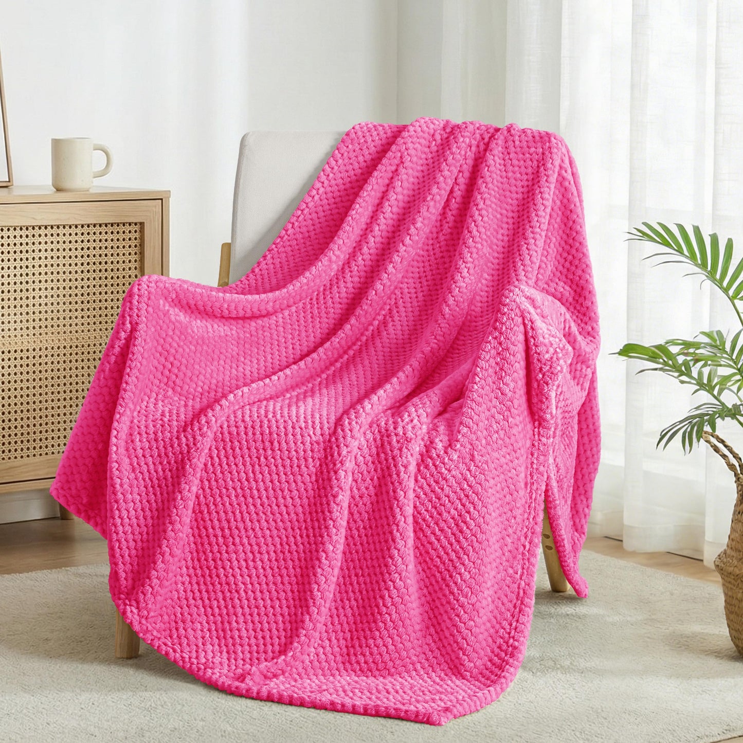 Exclusivo Mezcla Fleece Bed Blanket King Size, Super Soft and Warm Blankets for Couch, Sofa and Bed Waffle Textured, Cozy, Fuzzy and Lightweight (Hot Pink, 90x104 Inches)
