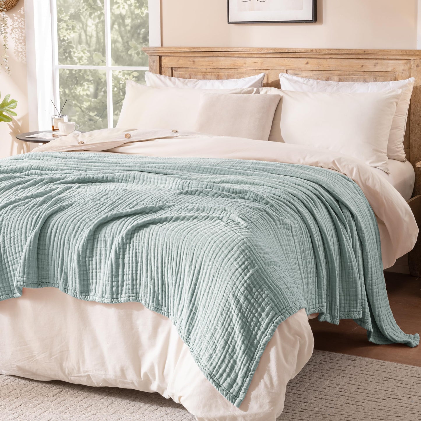 Exclusivo Mezcla 100% Cotton Muslin King Size Blanket 90"x104",6 Layers Breathable and Lightweight Slate Blue Gauze Blankets