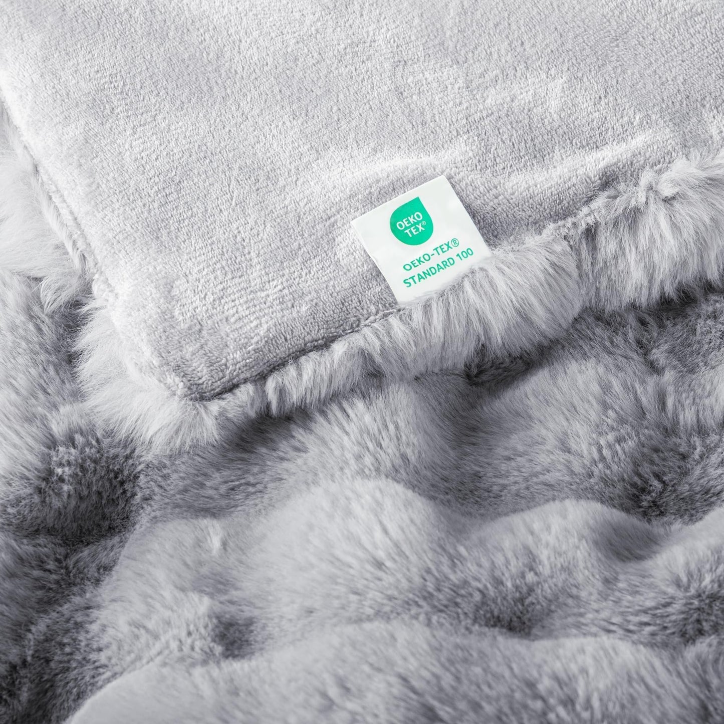 Exclusivo Mezcla Faux Fur Twin Size Blanket for Bed, Luxury Reversible 3D Rabbit Bubble Fuzzy Thick Sherpa Blankets for Winter, Plush Fleece Warm Cozy Bed Throw, 60x80 Inches, Light Grey