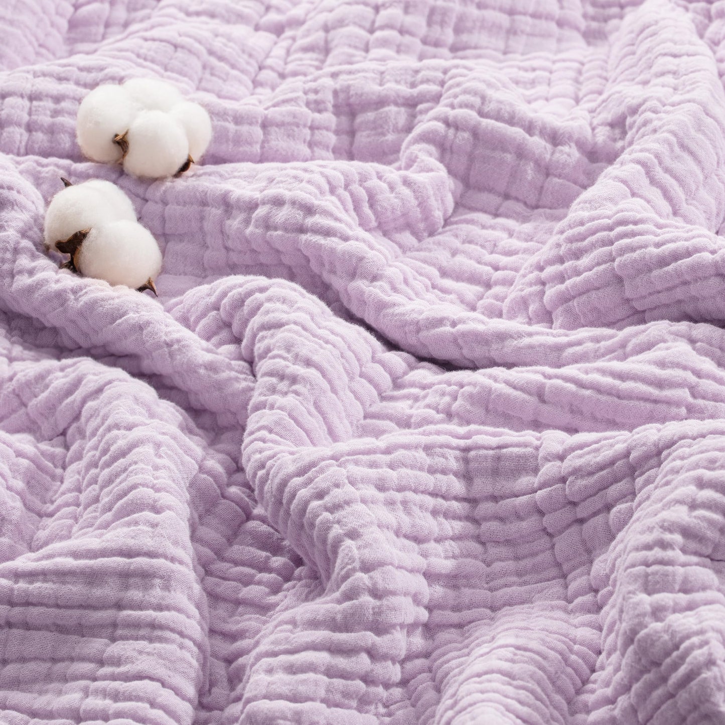 Exclusivo Mezcla 100% Cotton Muslin Throw Blanket 50"x70",6 Layers Breathable and Lightweight Lilac Purple Gauze Blankets
