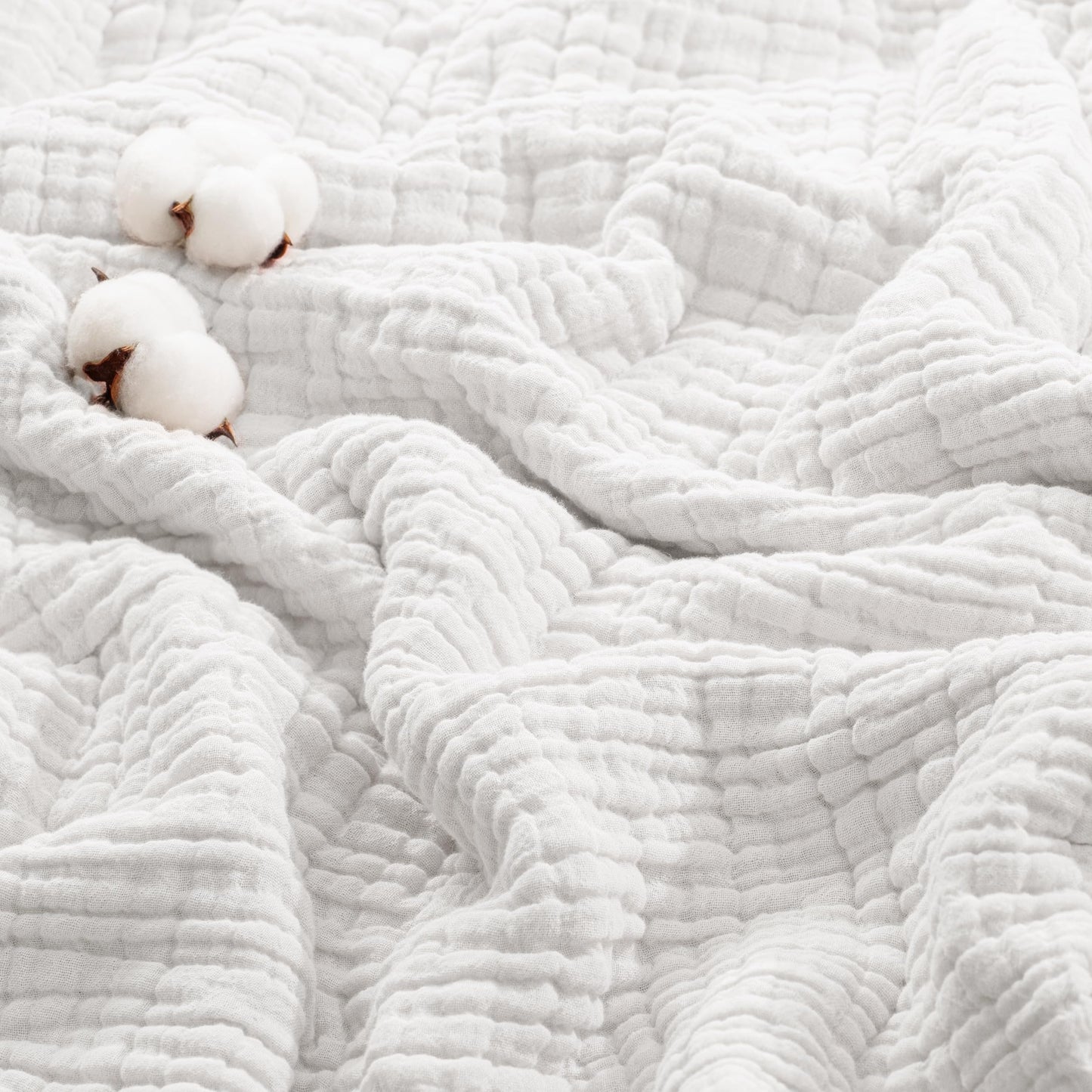 Exclusivo Mezcla 100% Cotton Muslin King Size Blanket 90"x104",6 Layers Breathable and Lightweight Pure White Gauze Blankets
