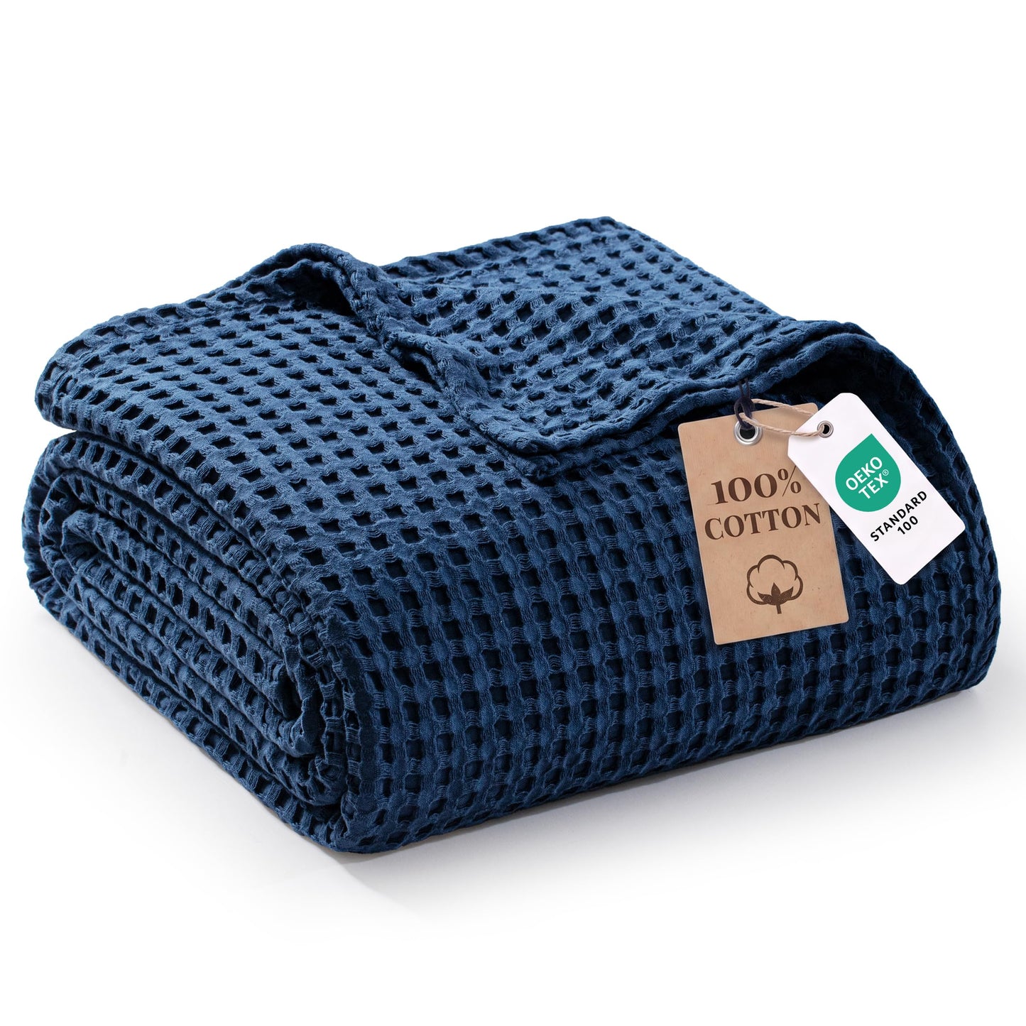 Exclusivo Mezcla 100% Cotton Full Size Blanket, Lightweight Gauze Blankets for Sofa(90"x80", Navy Blue)