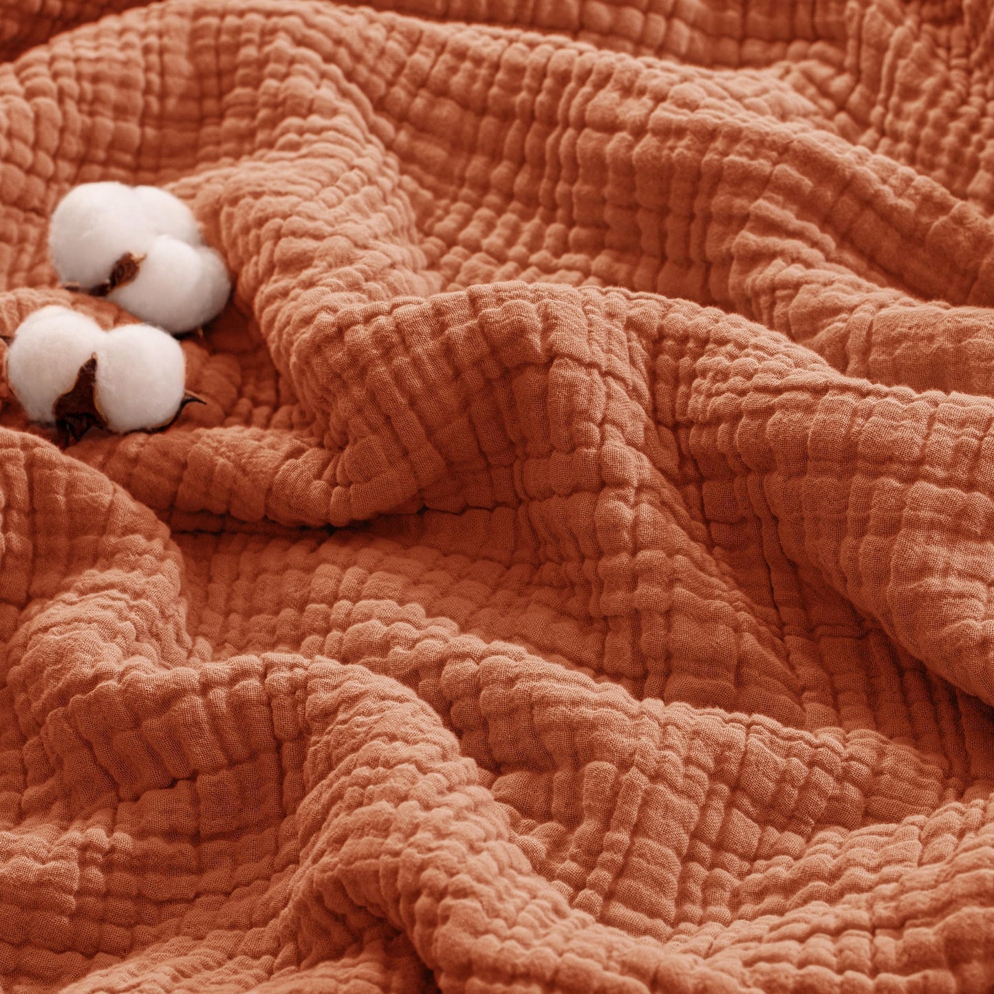 Exclusivo Mezcla 100% Cotton Muslin Full Size Blanket 80"x90",6 Layers Breathable and Lightweight Burnt Orange Gauze Blankets