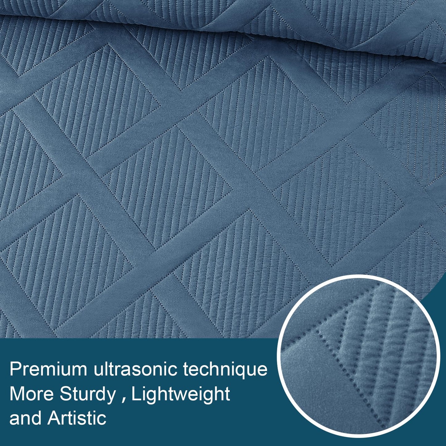 Exclusivo Mezcla Twin Size Quilt Set with Modern Striped Pattern, 2 Pieces Lightweight Grayish Blue Quilts Bedding Set, Soft Bedspreads Coverlets for All Seasons