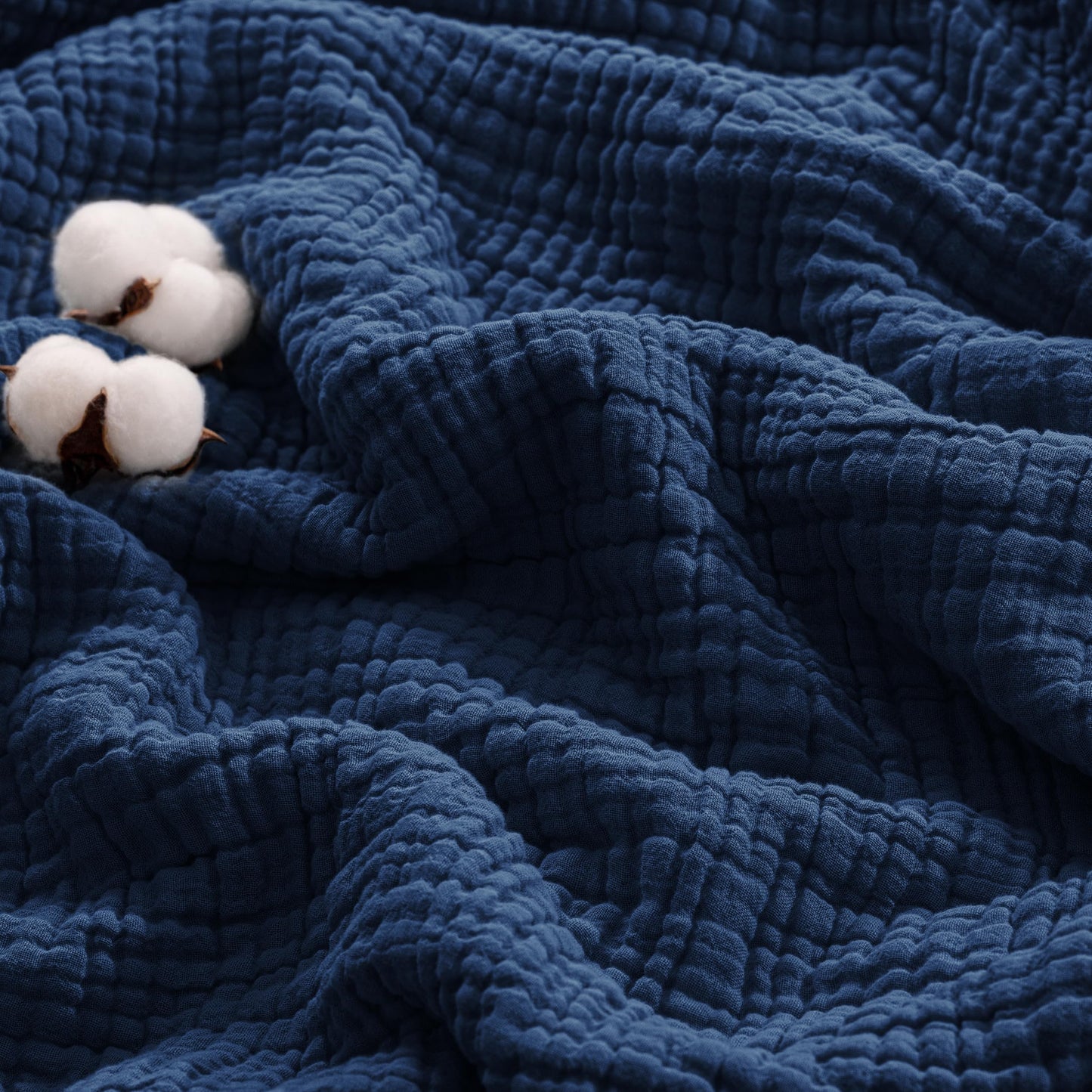 Exclusivo Mezcla 100% Cotton Muslin King Size Blanket 90"x104",6 Layers Breathable and Lightweight Navy Blue Gauze Blankets