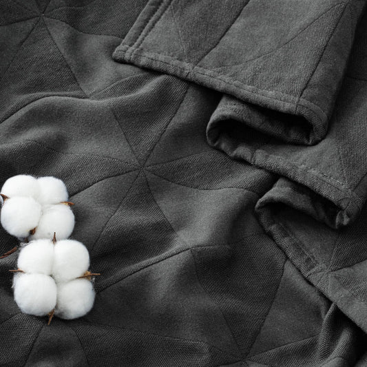 Exclusivo Mezcla 100% Cotton 4 Layers Muslin Blanket Queen Size for Bed, Moisture-wicking and Breathable Gauze Blanket with Geometric Pattern for Year Round Comfort, 90"x90", Dark Grey