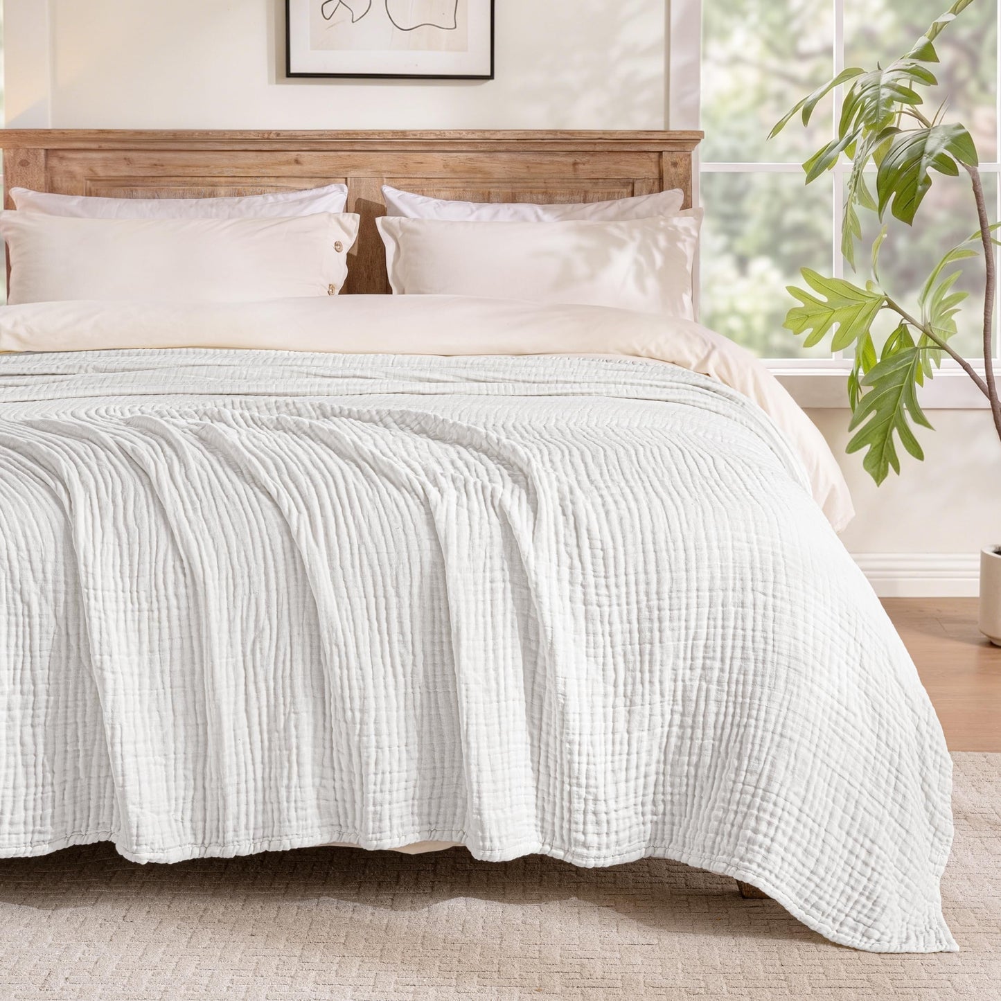 Exclusivo Mezcla 100% Cotton Muslin Twin Size Blanket 60"x80",6 Layers Breathable and Lightweight Pure White Gauze Blankets