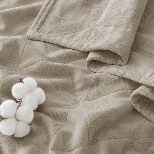 Exclusivo Mezcla 100% Cotton 4 Layers Muslin Blanket Queen Size for Bed, Moisture-wicking and Breathable Gauze Blanket with Geometric Pattern for Year Round Comfort, 90"x90", Khaki