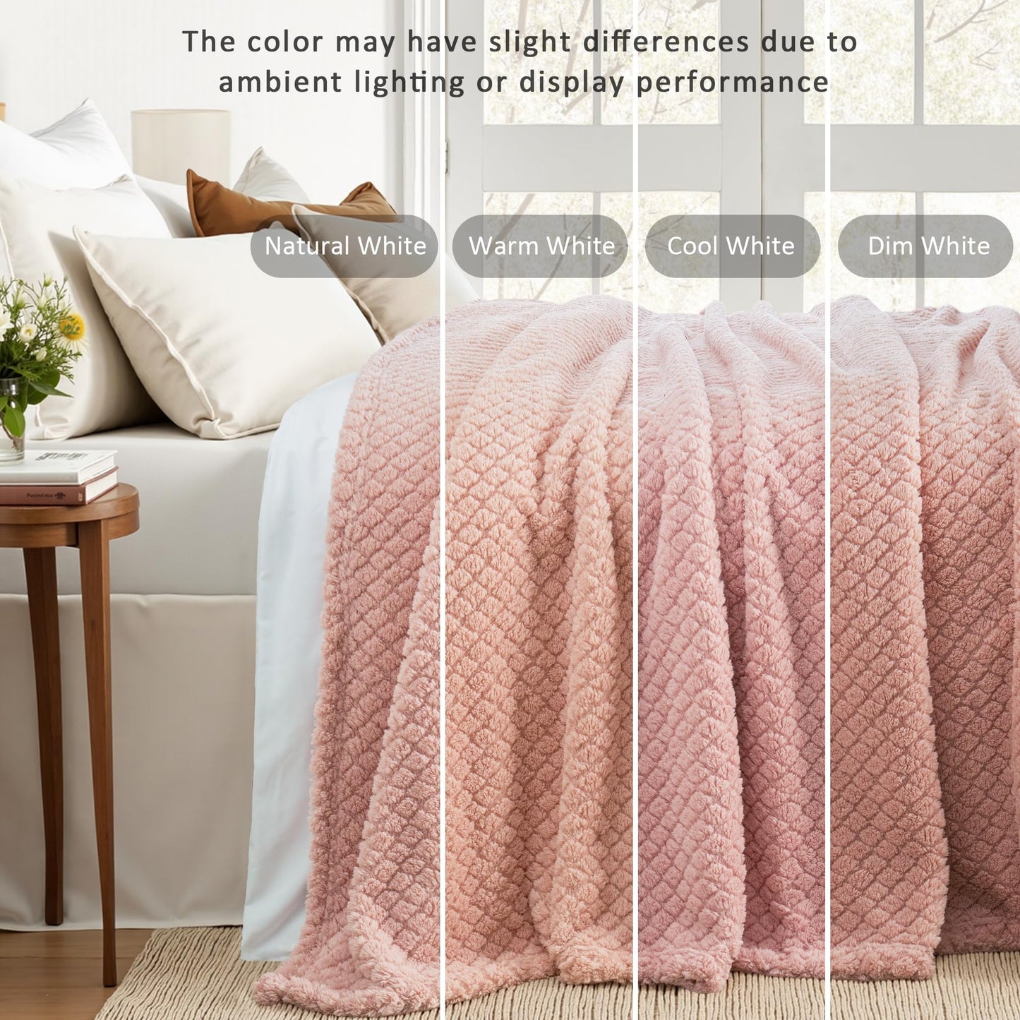 Exclusivo Mezcla Queen Size Flannel Fleece Blanket, Super Soft Jacquard Bed Blanket, Lightweight Fuzzy Warm for All Seasons, 90x90 Inches, Pink