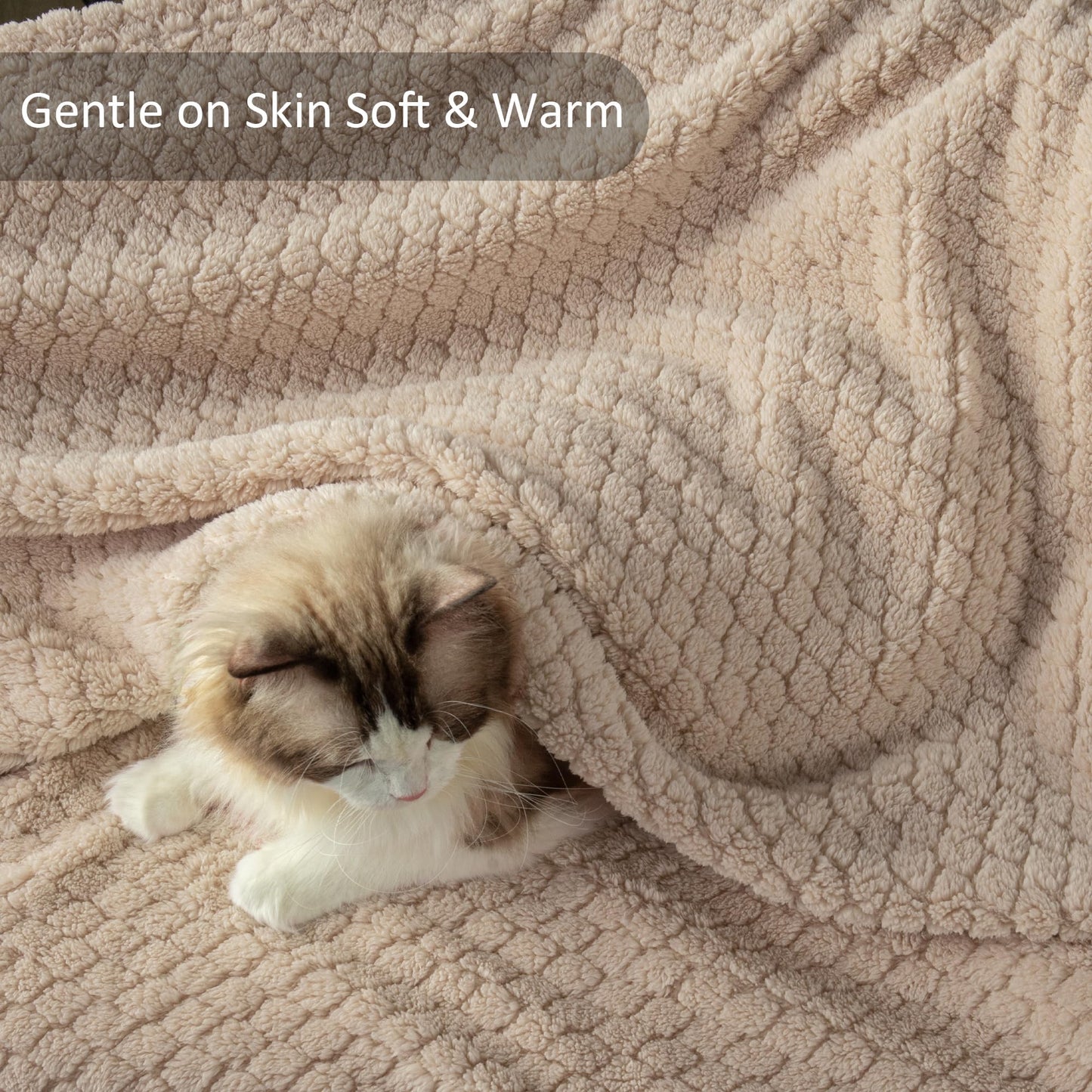 Exclusivo Mezcla Queen Size Flannel Fleece Blanket, Super Soft Jacquard Bed Blanket, Lightweight Fuzzy Warm for All Seasons, 90x90 Inches, Camel