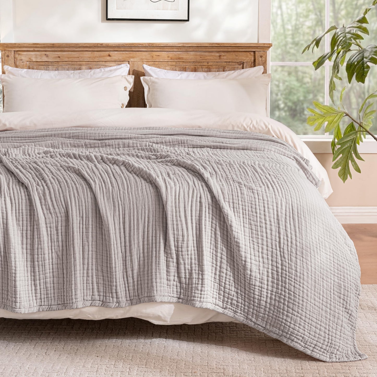 Exclusivo Mezcla 100% Cotton Muslin Twin Size Blanket 60"x80",6 Layers Breathable and Lightweight Light Grey Gauze Blankets