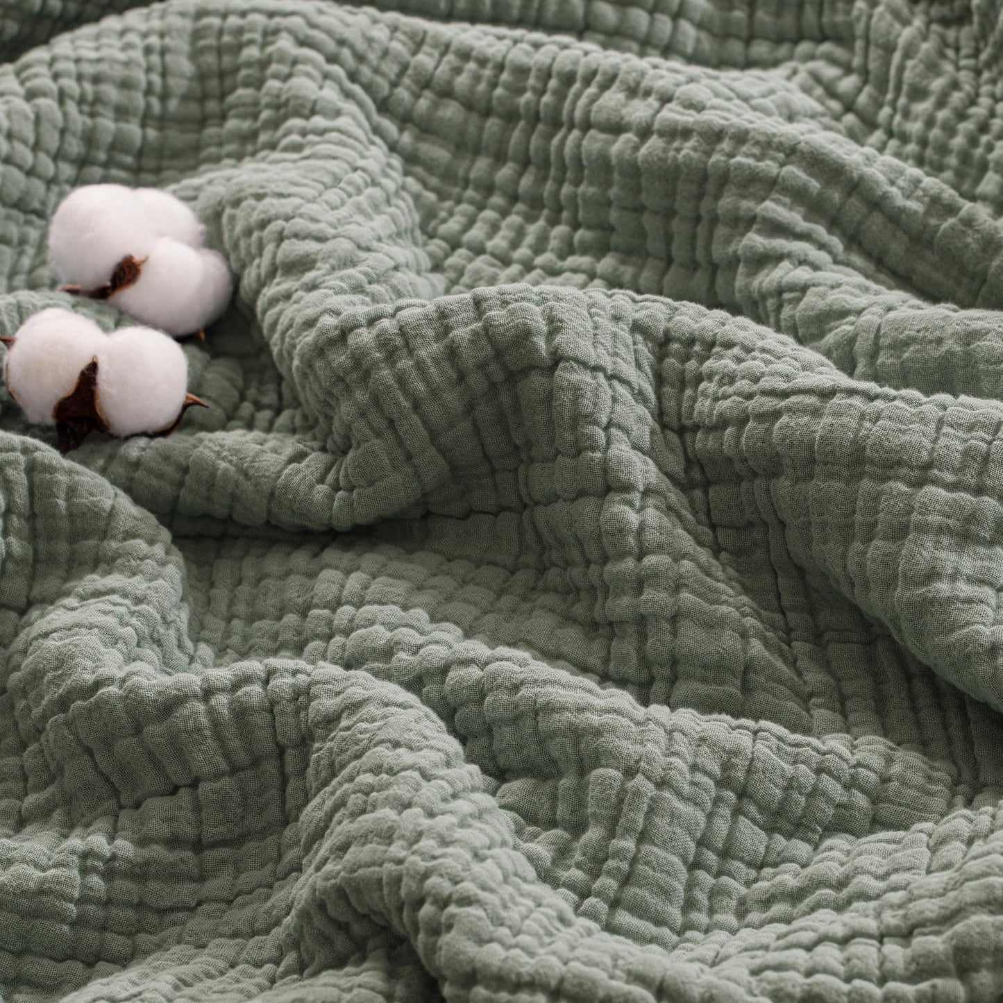 Exclusivo Mezcla 100% Cotton Muslin King Size Blanket 90"x104",6 Layers Breathable and Lightweight Green Gauze Blankets