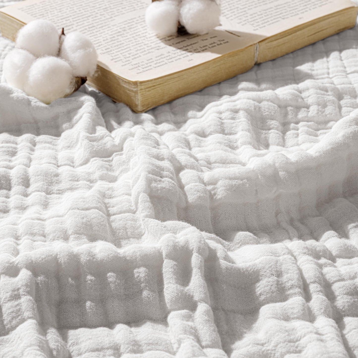 Exclusivo Mezcla 100% Cotton Muslin Full Size Blanket 80"x90",6 Layers Breathable and Lightweight Pure White Gauze Blankets