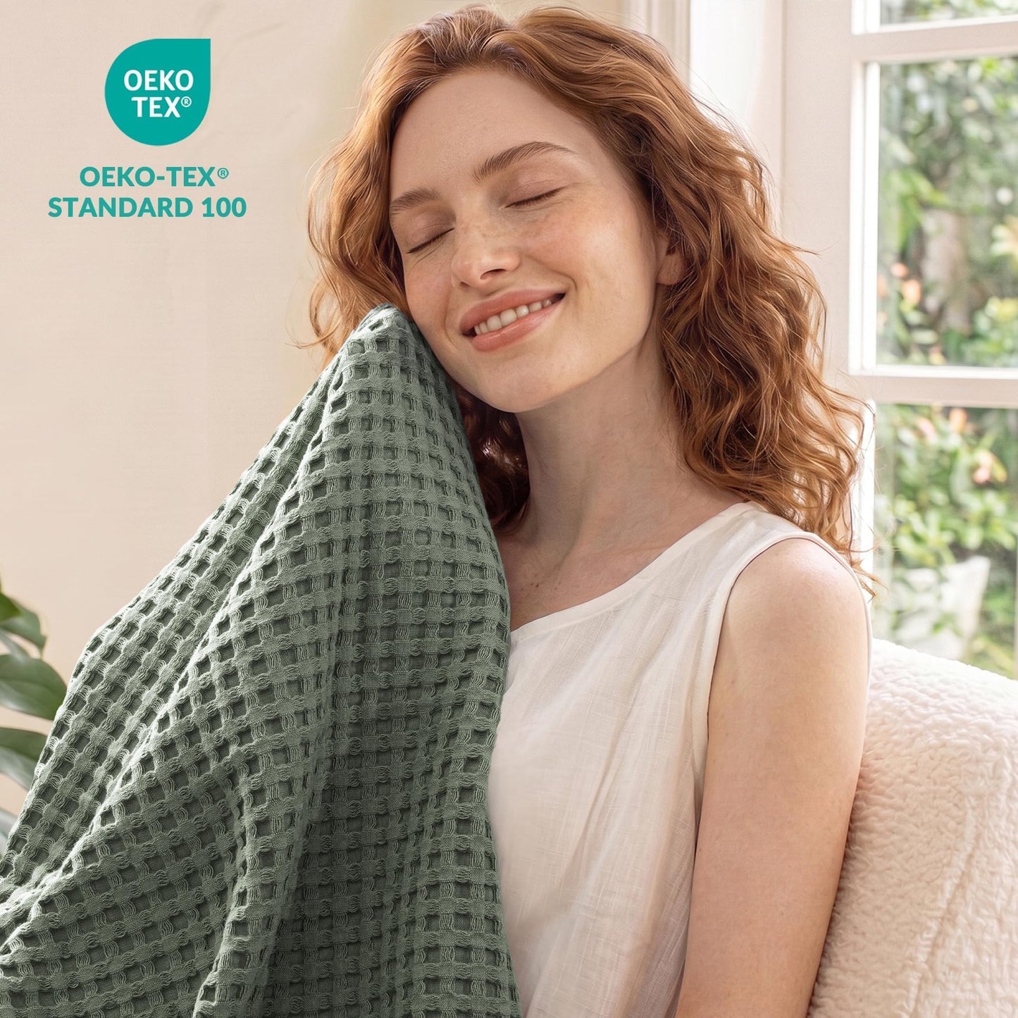 Exclusivo Mezcla 100% Cotton Twin Size Blanket, Lightweight Gauze Blankets for Sofa(60"x80", Sage Green)