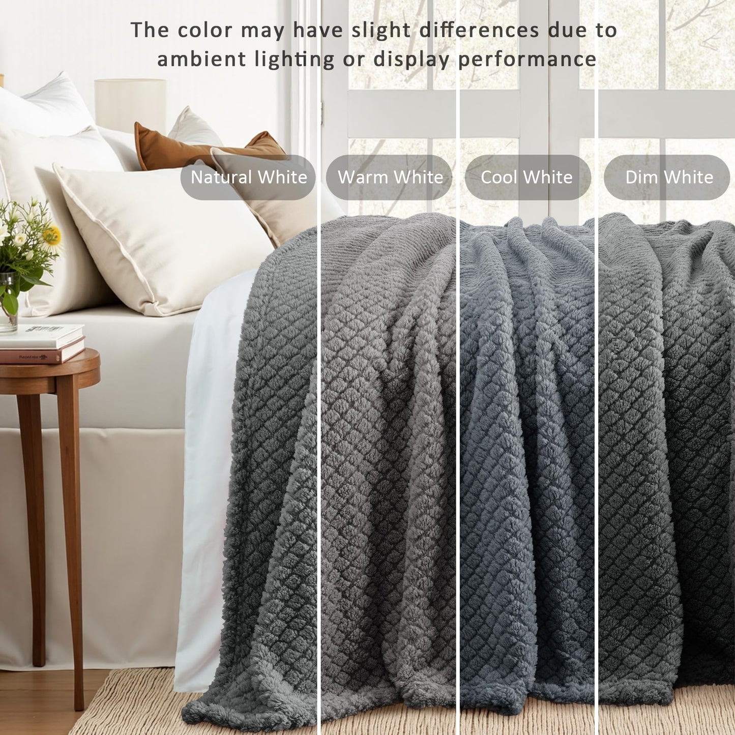 Exclusivo Mezcla Fleece Throw Blanket for Couch, Super Soft Jacquard Bed Blanket, Lightweight Fuzzy Warm for All Seasons, 50x60 Inches, Dark Grey