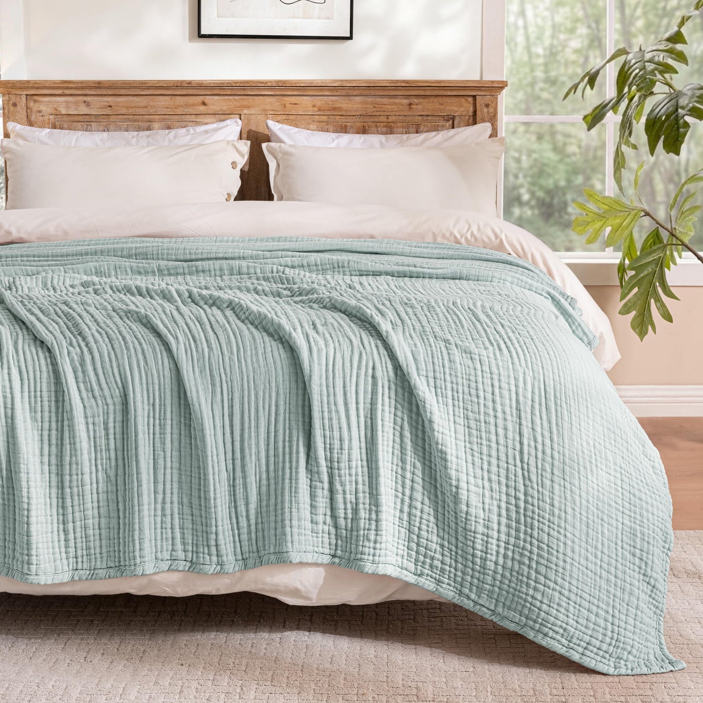 Exclusivo Mezcla 100% Cotton Muslin King Size Blanket 90"x104",6 Layers Breathable and Lightweight Slate Blue Gauze Blankets