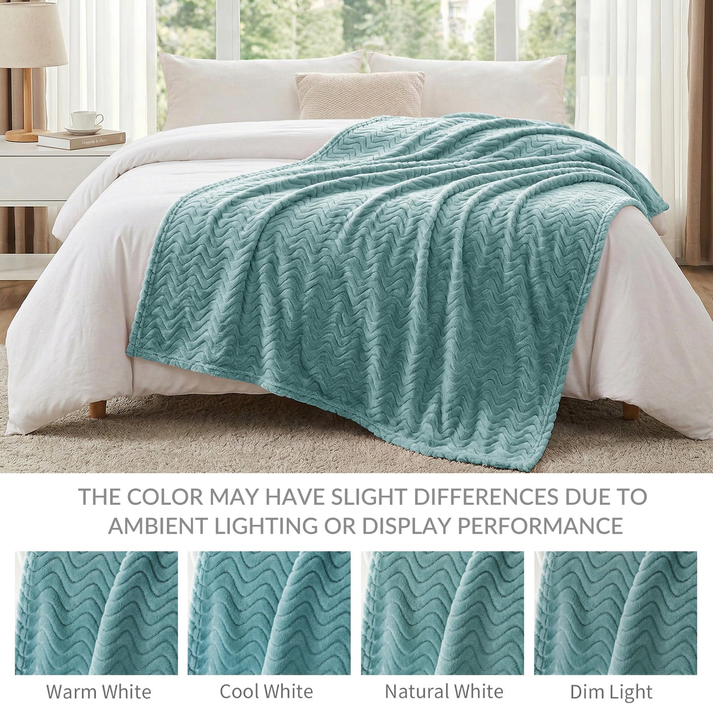 Exclusivo Mezcla Twin Size Jacquard Weave Wave Pattern Flannel Fleece Velvet Plush Bed Blanket as Bedspread/Coverlet/Bed Cover (90" x 66", Celadon) - Soft, Lightweight, Warm and Cozy