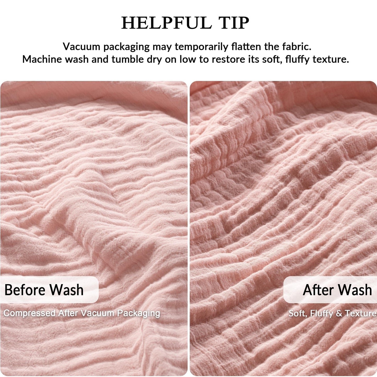 Exclusivo Mezcla 100% Cotton Muslin Queen Size Blanket 90"x90",6 Layers Breathable and Lightweight Dusty Pink Gauze Blankets
