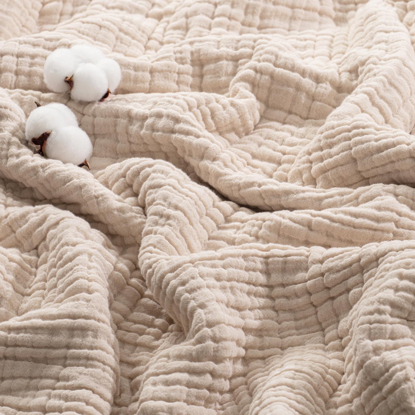 Exclusivo Mezcla 100% Cotton Muslin Throw Blanket 50"x70",6 Layers Breathable and Lightweight Khaki Gauze Blankets