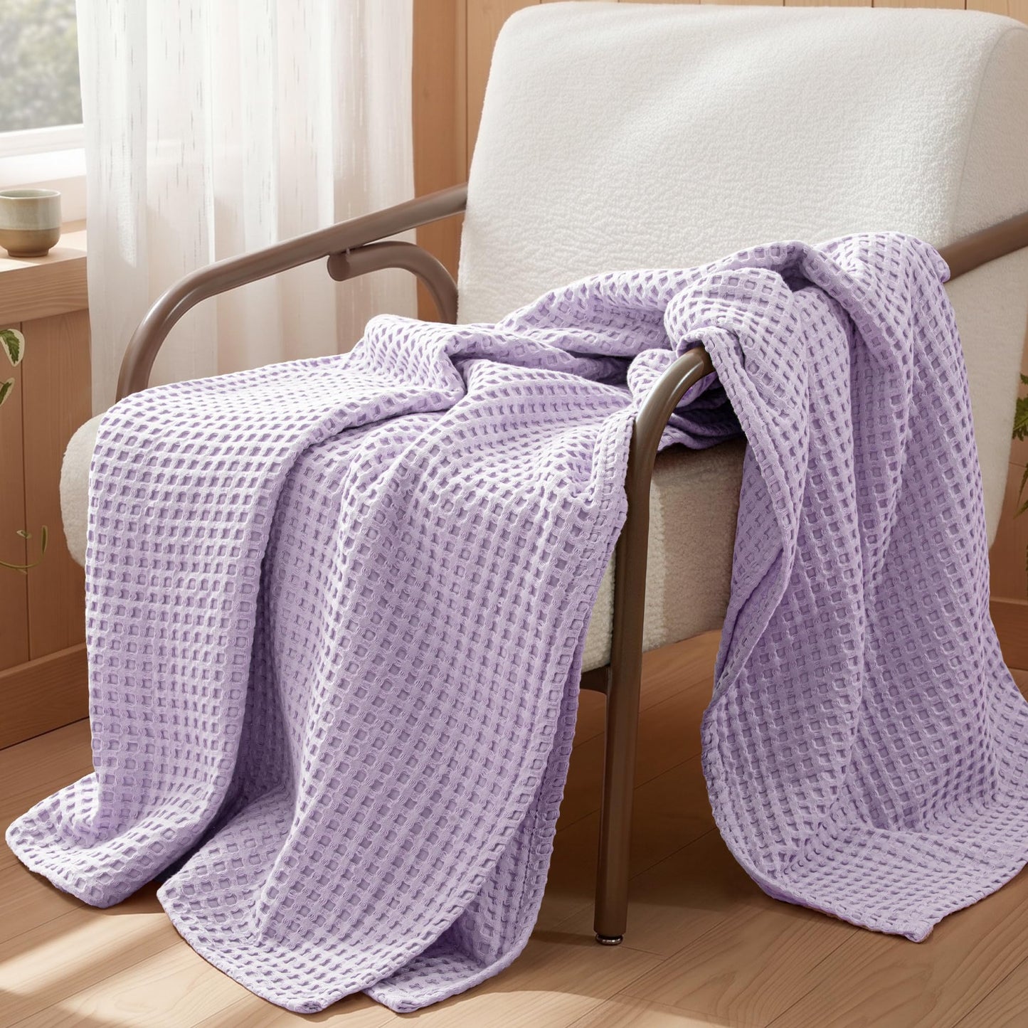 Exclusivo Mezcla 100% Cotton Full Size Blanket, Lightweight Gauze Blankets for Sofa(90"x80", Light Purple)