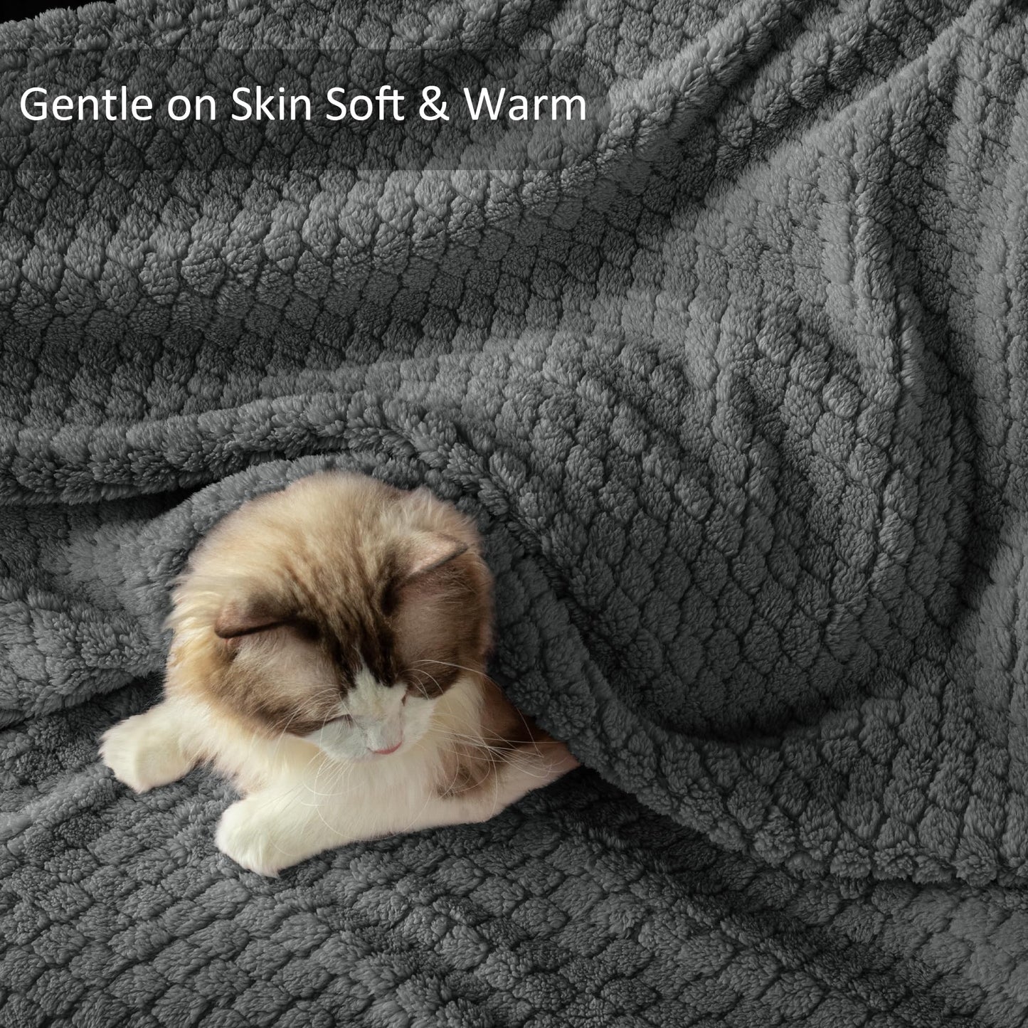 Exclusivo Mezcla King Size Flannel Fleece Blanket, Super Soft Jacquard Bed Blanket, Lightweight Fuzzy Warm for All Seasons, 90x104 Inches, Dark Grey