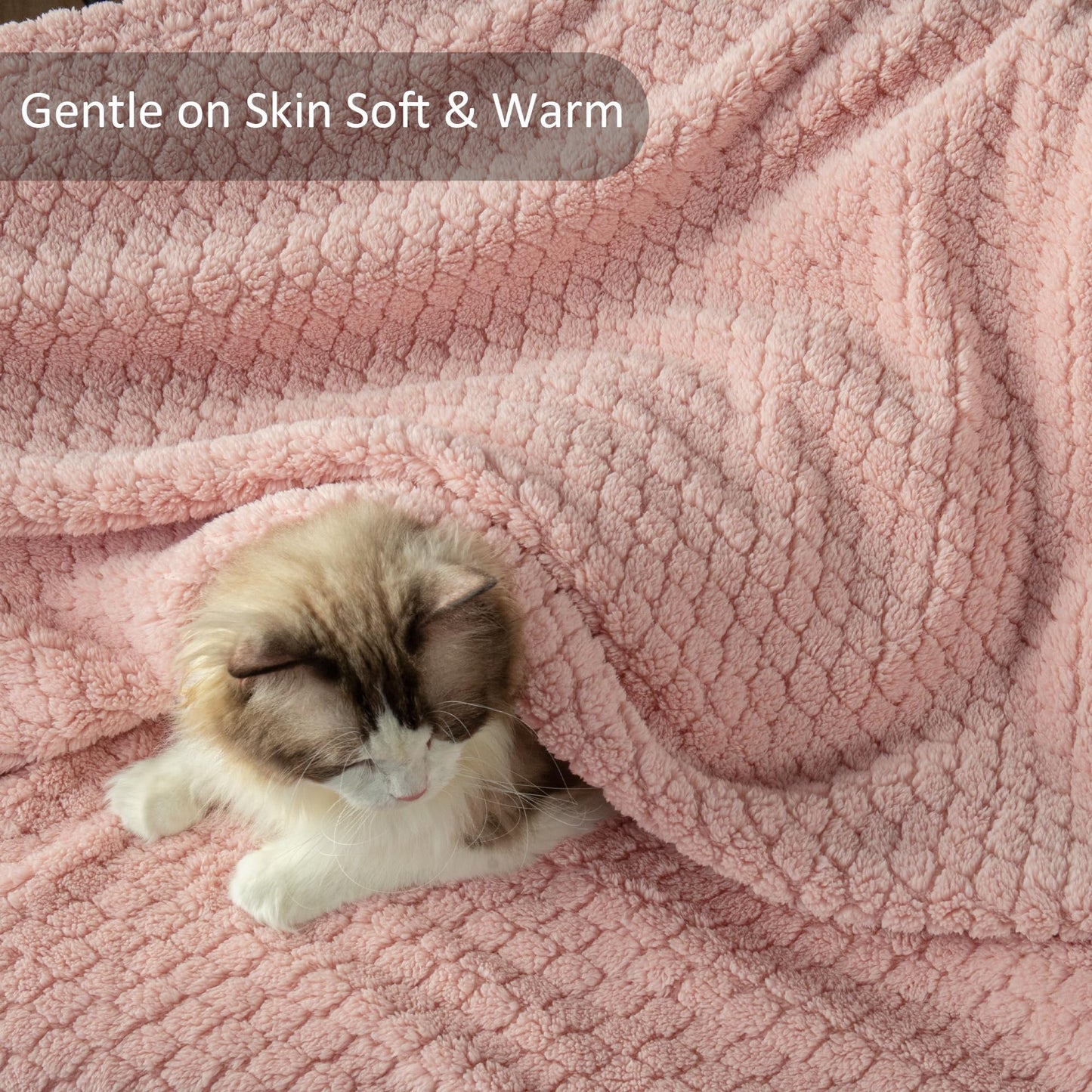 Exclusivo Mezcla Queen Size Flannel Fleece Blanket, Super Soft Jacquard Bed Blanket, Lightweight Fuzzy Warm for All Seasons, 90x90 Inches, Pink