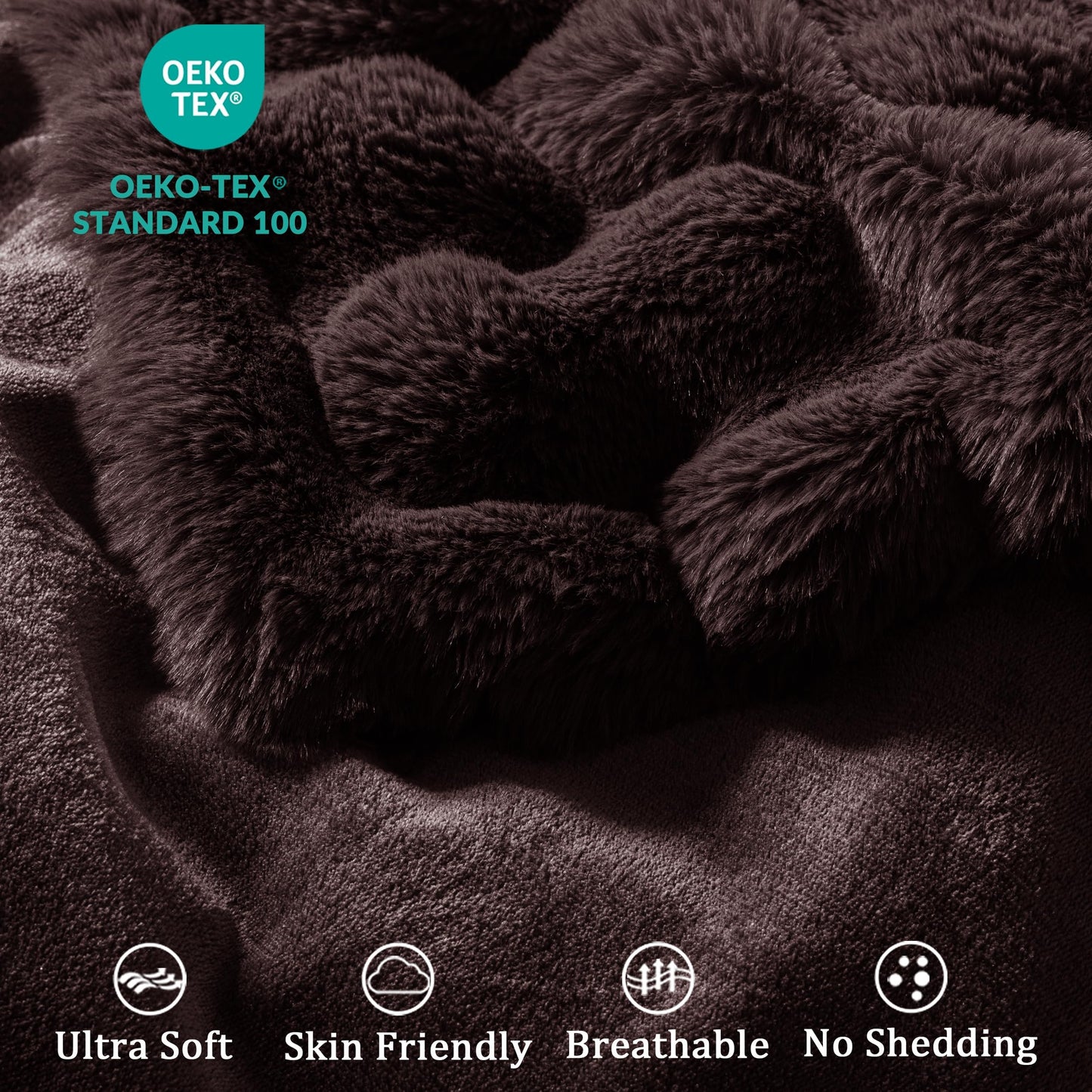 Exclusivo Mezcla Fuzzy Faux Fur Bed Blanket Queen Size, Sherpa Fleece Blankets,Fluffy Plush Warm Throws for Couch, Bed, 90X90 Inches, Coffee