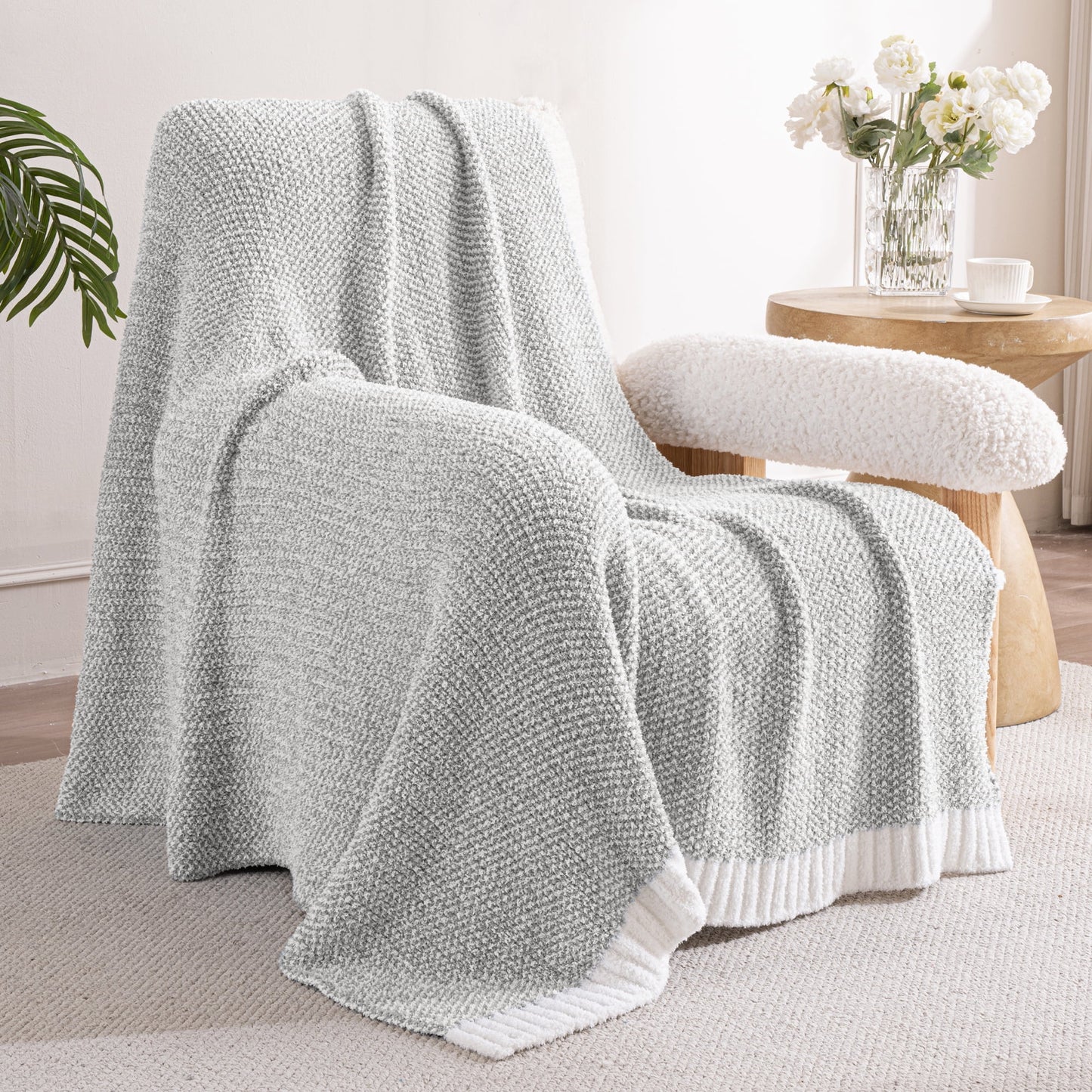Exclusivo Mezcla Knit Throw Blanket, Ultra Soft Cozy Fluffy Blankets, Lightweight Fuzzy Plush Throw for Couch and Bed, Mixed Grey, 50"x60"