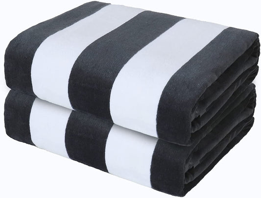 Exclusivo Mezcla 2-Pack Cotton Oversized 35"x70" Cabana Stripe Beach Towels, Super Absorbent Soft Plush Pool Towel, Bath Towel (Charcoal Grey)