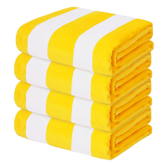 Exclusivo Mezcla 4-Pack 100% Cotton Oversized 35"x70" Cabana Stripe Beach Towels, Super Absorbent Soft Plush Pool Towel, Bath Towel (Yellow)