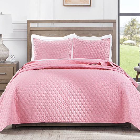 Exclusivo Mezcla Ultrasonic Reversible Twin Quilt Bedding Set with Pillow Sham, Lightweight Quilts Twin Size, Soft Bedspreads Bed Coverlets for All Seasons - (Bright Pink, 68"x88")