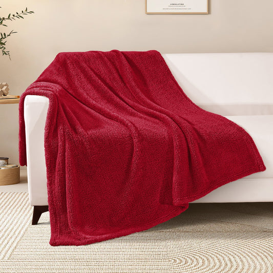 Exclusivo Mezcla Soft Fleece Throw Blanket for Couch, Super Soft Velvet Plush Bed Blanket, Fuzzy Cozy Blankets for All Seasons, 50x60 Inches, Deep Red Blanket