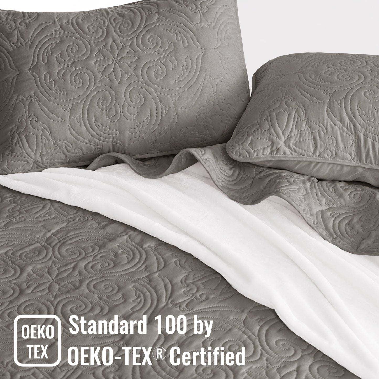 Exclusivo Mezcla Twin Quilt Bedding Set, Lightweight Vintage Twin xl Size Quilts with Pillow Sham, Soft Bedspreads Coverlets for All Seasons, (90"x68", Grey)