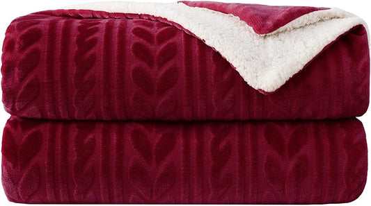 Exclusivo Mezcla 50"x70" Sherpa Fleece Throw Blanket, Reversible Velvet Plush Blankets and Soft Throws for Couch, Sofa, Bed, Super Cozy Thick and Warm, Deep Red
