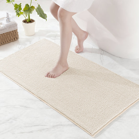 Exclusivo Mezcla Bathroom Rugs Mat 24x47, Extra Soft Absorbent Chenille Bath Rugs Mat, Quick Dry, Machine Washable Bath Mats for Bathroom Floor, Shower, Home Decor, Ivory