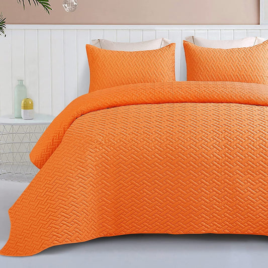 Exclusivo Mezcla 3-Piece Queen Size Quilt Set with Pillow Shams, Basket Quilted Bedspread/Coverlet/Bed Cover(96x90 Inches, Orange) -Soft, Lightweight and Reversible