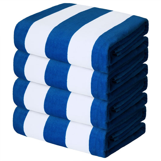 Exclusivo Mezcla 4-Pack Cotton Oversized 35"x70" Cabana Stripe Beach Towels, Super Absorbent Soft Plush Pool Towel, Bath Towel (Ocean Blue)
