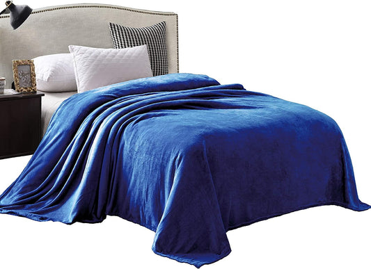 Exclusivo Mezcla King Size Flannel Fleece Velvet Plush Bed Blanket as Bedspread, Coverlet, Bed Cover (90x104 inches, Cobalt Blue) Soft, Lightweight, Warm and Cozy