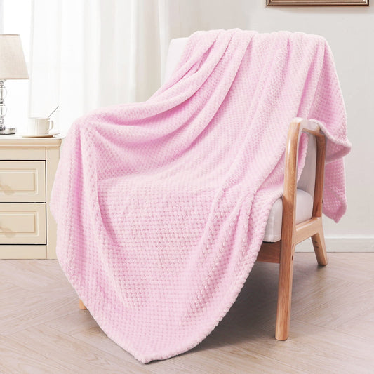 Exclusivo Mezcla Waffle Textured Extra Large Fleece Blanket, Super Soft and Warm Throw Blanket for Couch, Sofa and Bed (Light Pink, 50x70 inches)-Cozy, Fuzzy and Lightweight