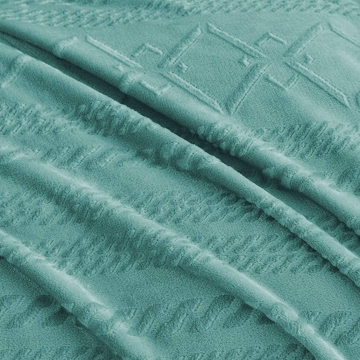 Exclusivo Mezcla Queen Size Soft Bed Blanket, Warm Fuzzy Luxury Bed Blankets, Decorative Geometry Pattern Plush Throw Blanket for Bed, 90x90 Inches, Celadon