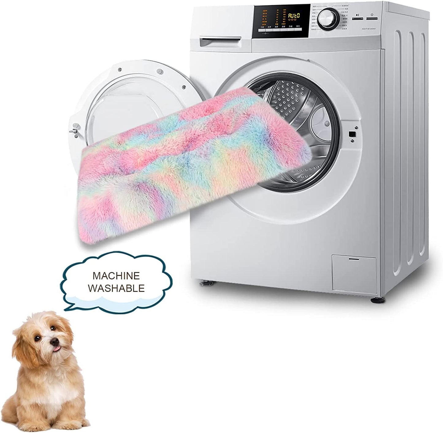 Exclusivo Mezcla Soft Plush Dog Bed Crate Mat for Large Dogs (44*30*4 in), Faux Fur Fluffy Dog Pet Cat Kennel Pad with Anti-Slip Bottom, Machine Washable, Rainbow
