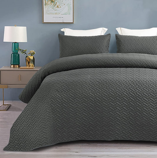 Exclusivo Mezcla 2-Piece Twin Size Quilt Set with One Pillow Sham, Basket Quilted Bedspread/Coverlet/Bed Cover(68x88 inches, Dark Grey)-Soft, Lightweight and Reversible